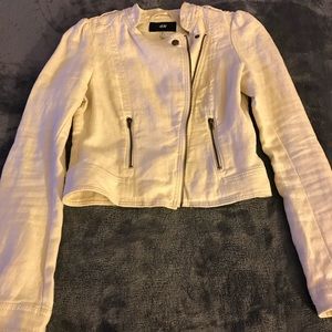 LAST CALL Linen Cropped Moto Jacket Cream H&M 2